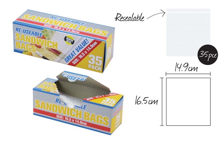 Quickseal s/wich bags 16.5 x 14.9cm pk 35